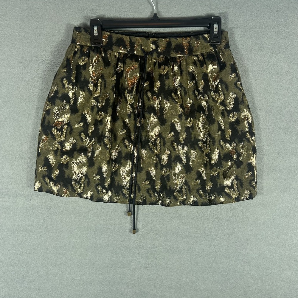 Gryphon New York Women's Gold Metallic Leopard Print Mini Skirt Size S